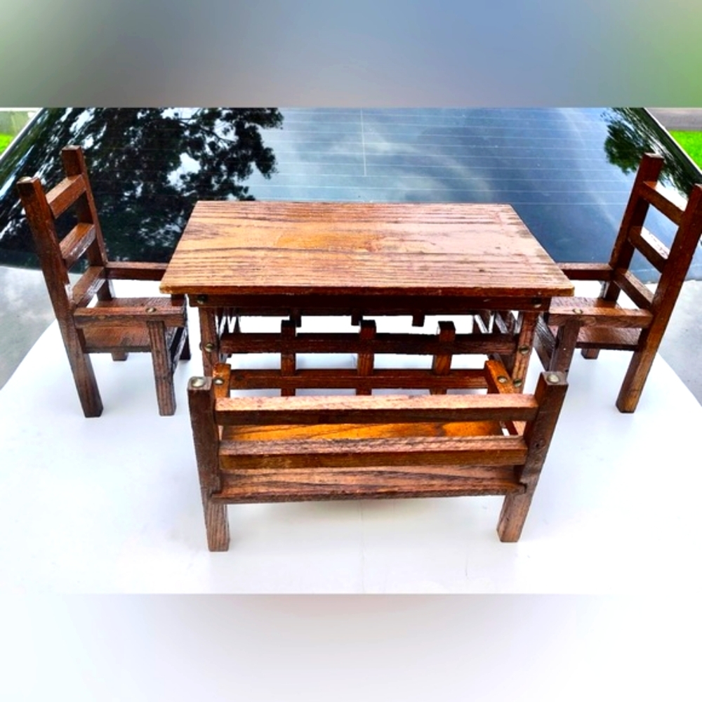 Vintage - Rustic Brown Wooden Dining MINI Set (4 piece)